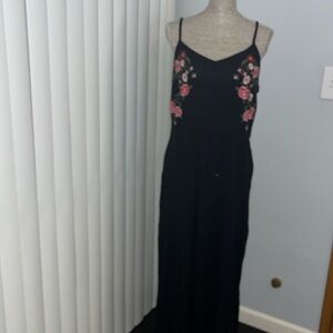 Kelly Renee Nwot Spaghetti Strap Embroidered Floral Long Black Maxi Dress XL
